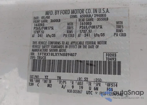 2000 Ford F-150 Lariat/Work Series/Xl/Xlt from USA, damaged, VIN 1FTRX18LXYNB89407